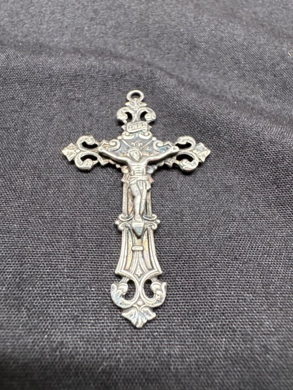 Vintage Sterling Silver Chapel Crucifix Pendant With INRI Design 2.5" Ornate Det